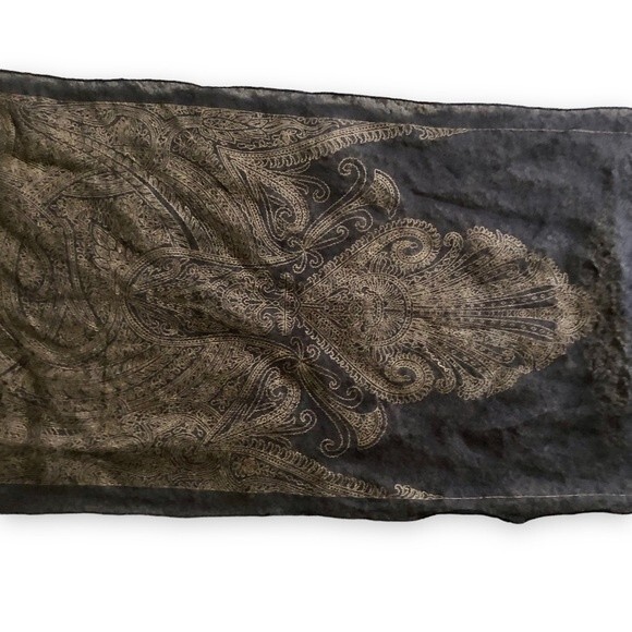 Vintage Avon Black Gold Filigree Sheer Scarf Boho Bohemian Retro - Picture 4 of 5